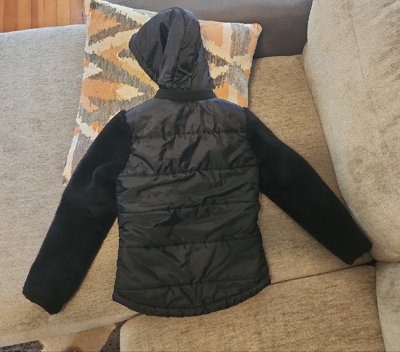 Justice Black Quilted Jacket with Faux Fur Sleeves - Picture 2 of 3